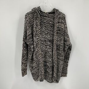 Talula open front oversized long sweater cardigan black white hood cozy Small